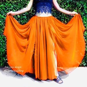 Orange Chiffon Skirt 2 slits Ameynra design New